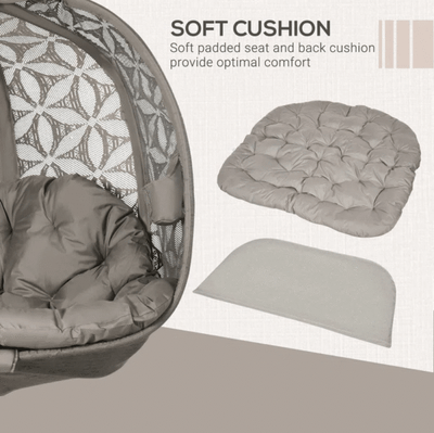 Grey Double Hanging Egg Chair with Stand and Cushions – Indoor & Outdoor Two-Seater Swing