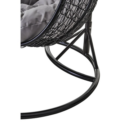 Black Rattan Effect Double Hanging Egg Chair with Stand and Grey Cushions