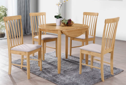 Round Drop-Leaf Dining Table Extendable Solid Wood with Natural Grain and Easy Assembly