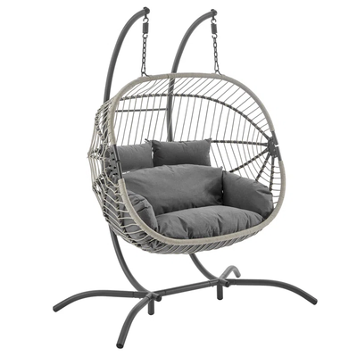 Double Hanging Egg Chair with Grey Cushions – Stylish Indoor & Outdoor Hammock Swing