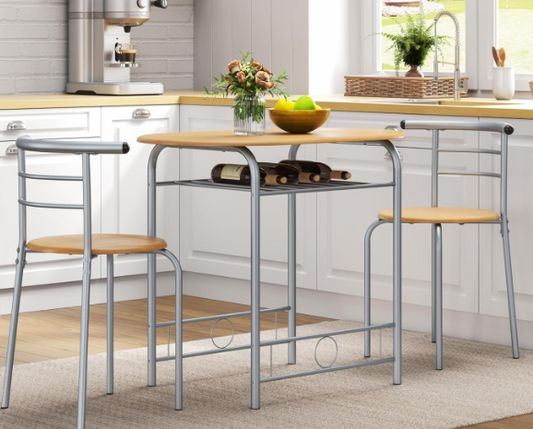 Dining Table Set with 2 Chairs, Small Kitchen Table Set with Storage Rack