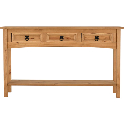 Rustic Pine Console Table with 3 Drawers – Oak Finish Hallway & Entryway Storage Table