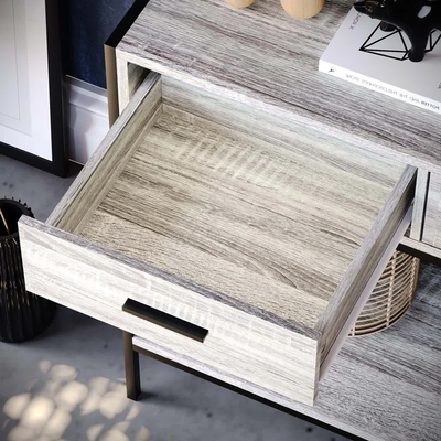 2-Drawer Console Table with Shelf – Grey/Dark Wood Finish