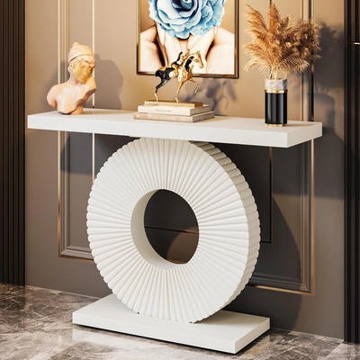 Modern Glam Console Table with Artistic Wave Base – White MDF, 100cm