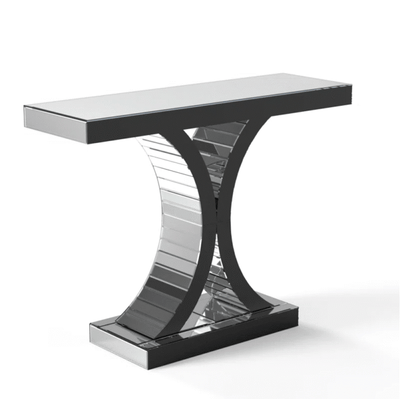 Mirrored Console Table with X-Shaped Base – Silver Finish, 110cm