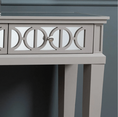 Grey Gloss Console Table with Mirrored Drawers – 2-Drawer, Geometric Front, 107cm