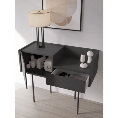 Minimalist Console Table with Drawer and Cabinet – Modern Design, High-Quality Melamine and Metal Construction