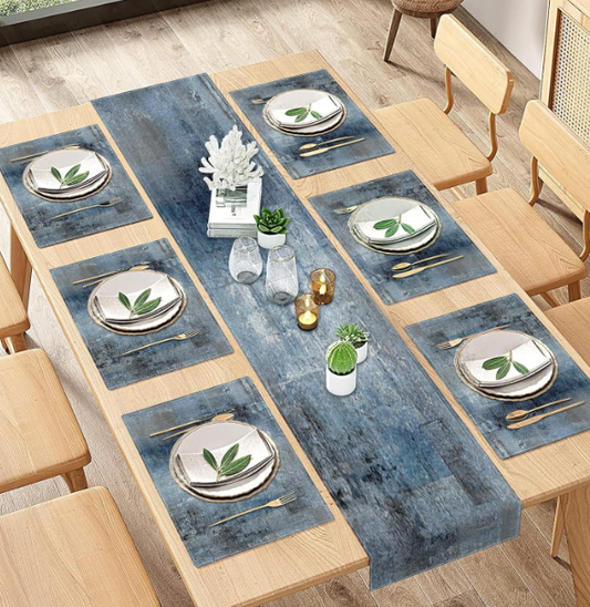 Table Runner with Placemats Set of 6 – Linen Dining Table Runner