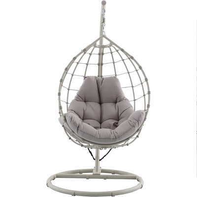 Outdoor Hanging Egg Chair with Rope Weave and Weather-Resistant Cushion – Pebble Colour