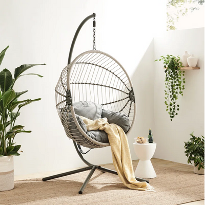 Hanging Egg Chair with Stand and Weatherproof Cushions – Indoor and Outdoor Use