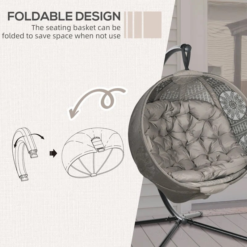 Hanging Egg Chair with Stand and Cushion - Brown & Black