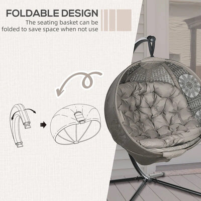 Hanging Egg Chair with Stand and Cushion - Brown & Black