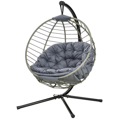 Hanging Egg Chair with Stand, Cushion, and Cup Holder - Indoor & Outdoor