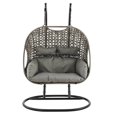 Double Hanging Egg Chair with Grey Cushions – Indoor & Outdoor Rattan Swing