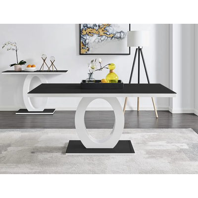 Black Glass & White High Gloss Pedestal Dining Table – 4 to 6 Seater