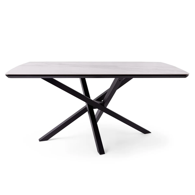 6-Seater Marble Effect Dining Table with Black Cross Base