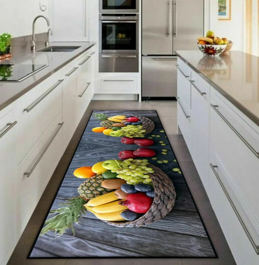Washable 3D Fruit Kitchen Mat – Non-Slip Polypropylene Runner Rug