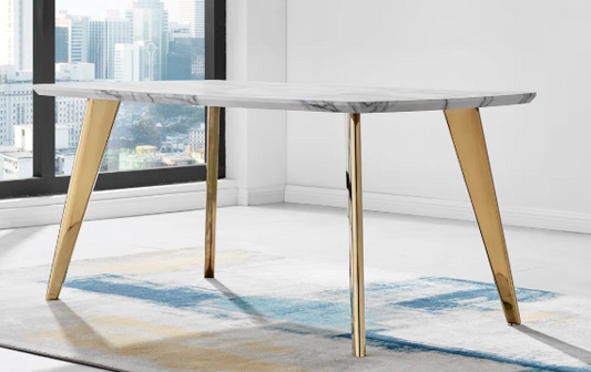 Luxury Gold Marble Dining Table – Modern Rectangular 160cm Tabletop