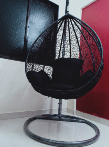 Double Hanging Egg Chair with Cushions – Indoor & Outdoor Swing in Black Rattan photo review