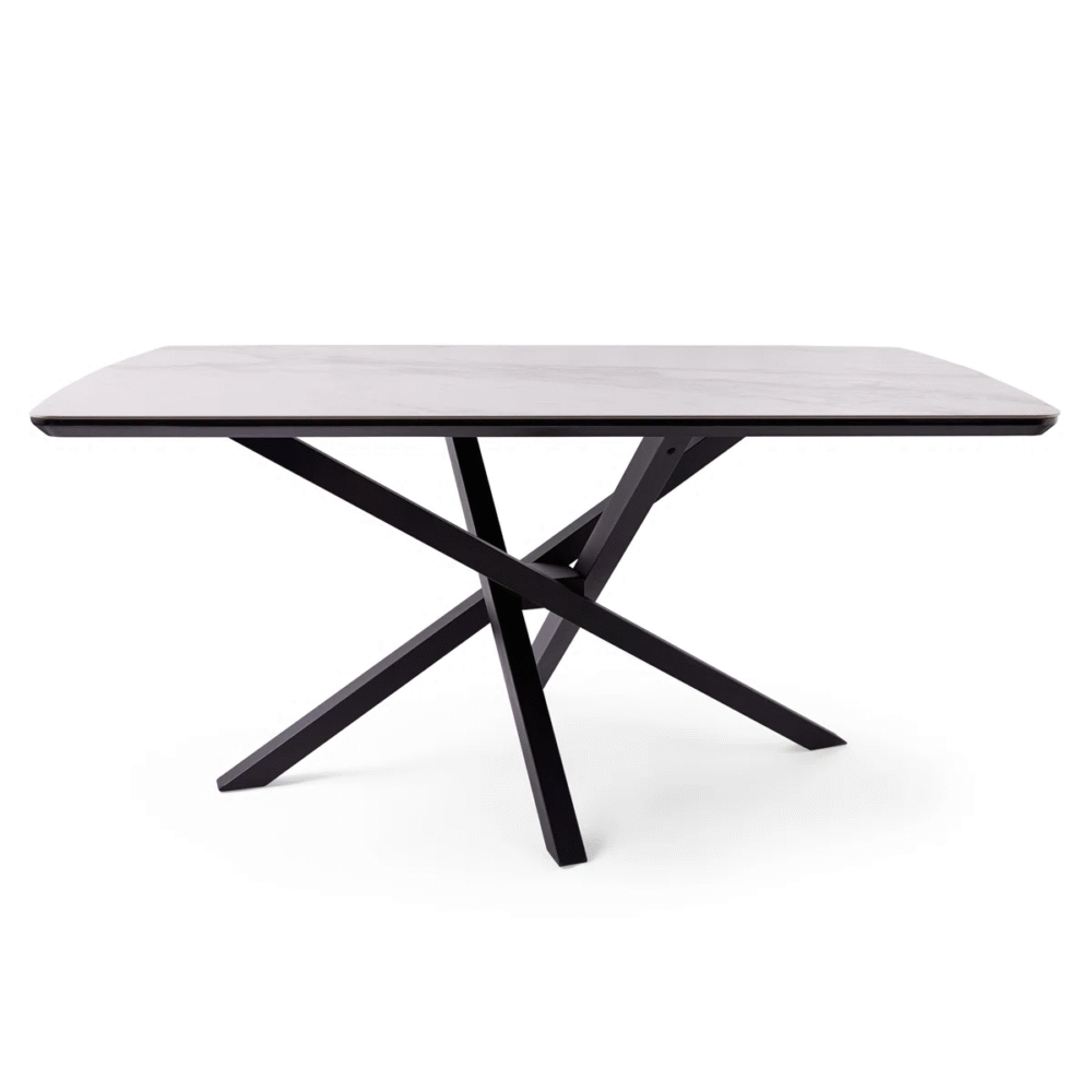 6-Seater Marble Effect Dining Table with Black Cross Base