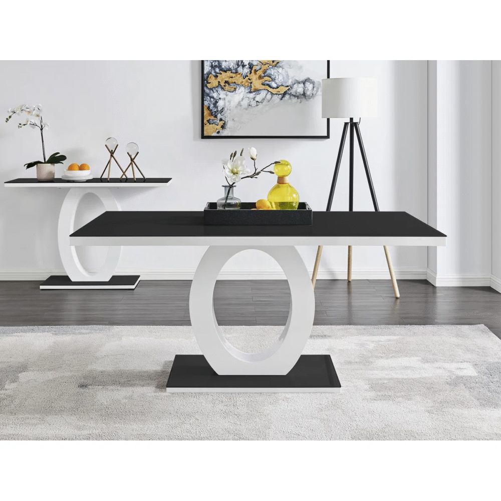 Black Glass & White High Gloss Pedestal Dining Table – 4 to 6 Seater - Image 3