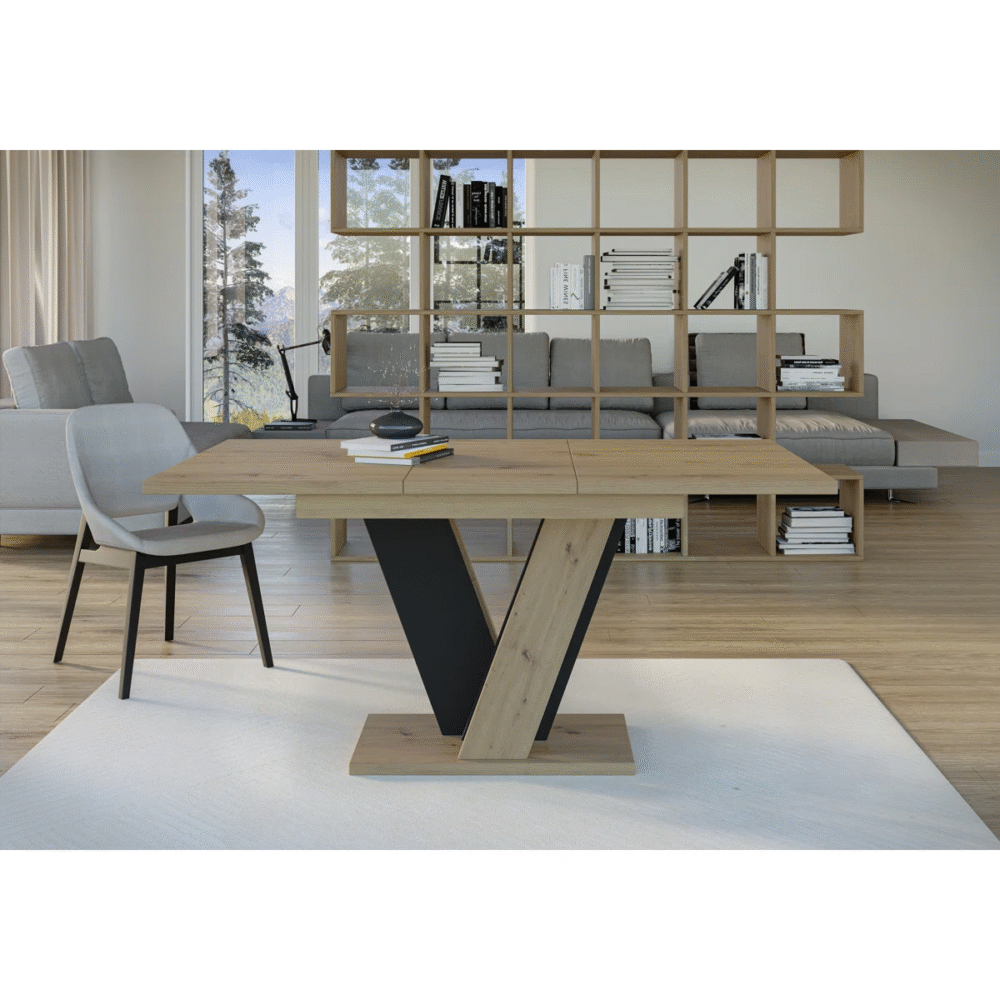 Modern Rectangular Extendable Pedestal Dining Table – High Gloss Finish - Image 3