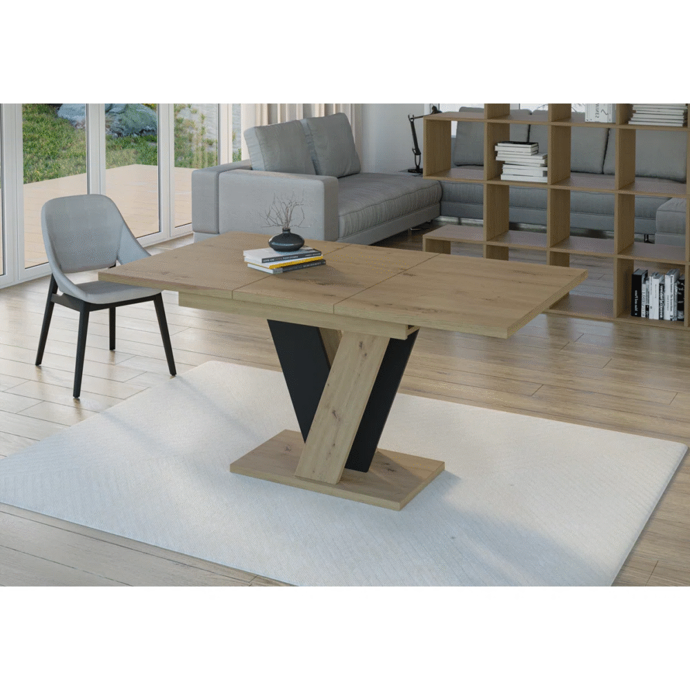 Modern Rectangular Extendable Pedestal Dining Table – High Gloss Finish - Image 2