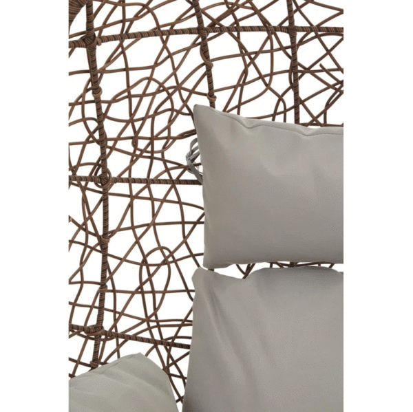 Large Brown Hanging Egg Chair with Grey Cushion and Stand – Indoor and Outdoor Use - Image 2