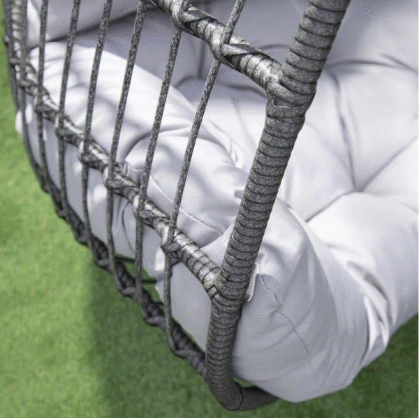Dark Grey Hanging Egg Chair with Off-White Cushion and Stand – Indoor & Outdoor Use - Image 3
