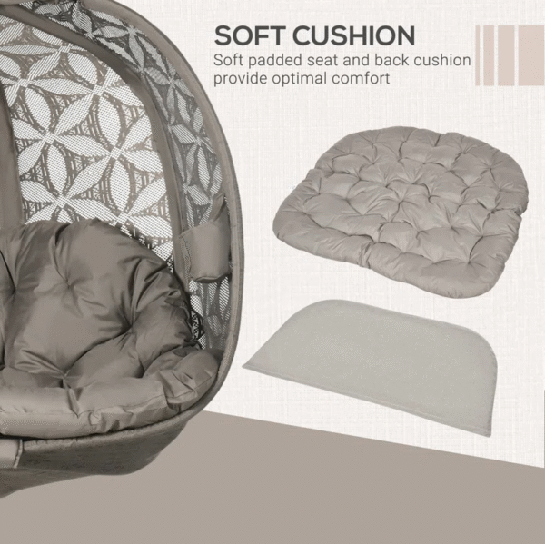 Grey Double Hanging Egg Chair with Stand and Cushions – Indoor & Outdoor Two-Seater Swing - Image 2