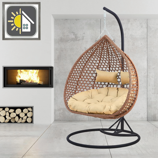 Luxury Double Hanging Egg Chair with Cushions & Rain Cover