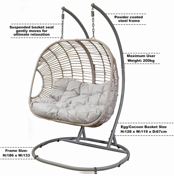 Stylish Hanging Egg Chair with Cushions - Comfortable Garden Swing with UV & Weather-Resistant Basket - Image 2