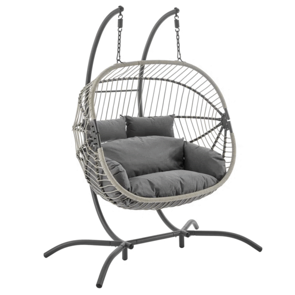 Double Hanging Egg Chair with Grey Cushions – Stylish Indoor & Outdoor Hammock Swing