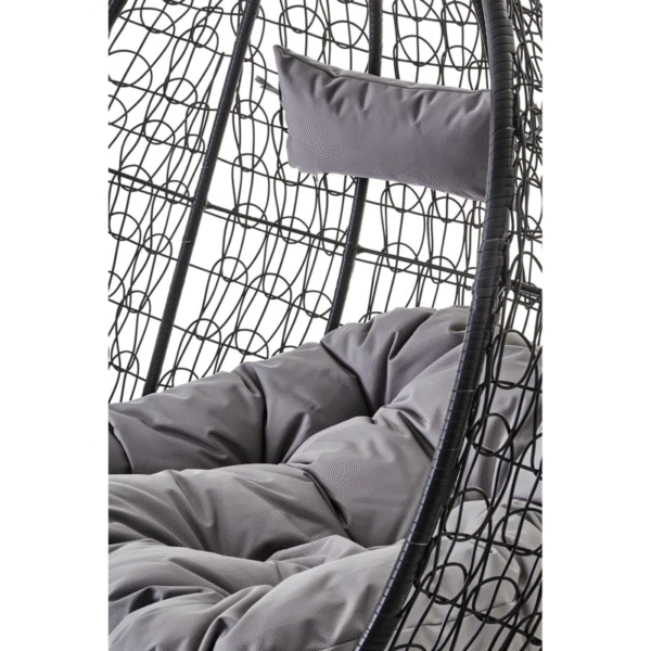 Double Hanging Egg Chair with Cushions – Indoor & Outdoor Swing in Black Rattan - Image 3