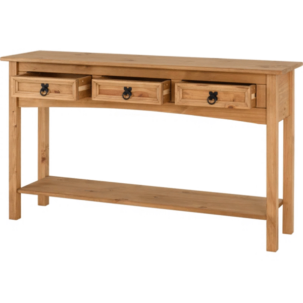 Rustic Pine Console Table with 3 Drawers – Oak Finish Hallway & Entryway Storage Table - Image 3