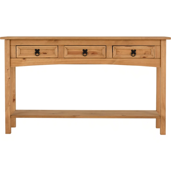 Rustic Pine Console Table with 3 Drawers – Oak Finish Hallway & Entryway Storage Table