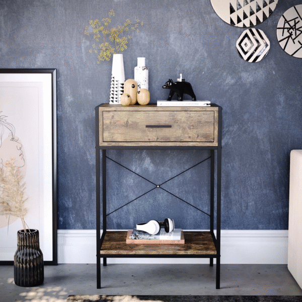 Modern 1-Drawer Console Table with Storage Shelf – Grey or Dark Wood Finish