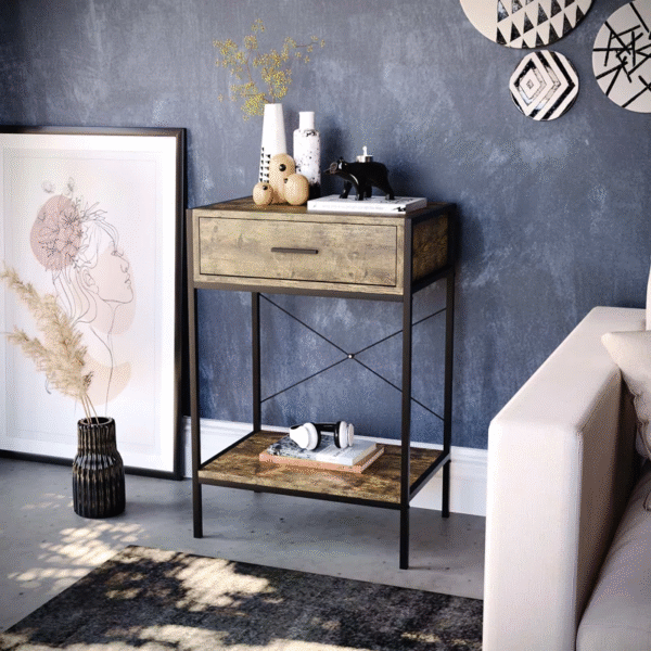 Modern 1-Drawer Console Table with Storage Shelf – Grey or Dark Wood Finish - Image 2