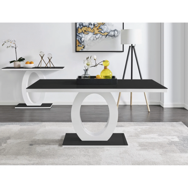 Black Glass & White High Gloss Pedestal Dining Table – 4 to 6 Seater - Image 3