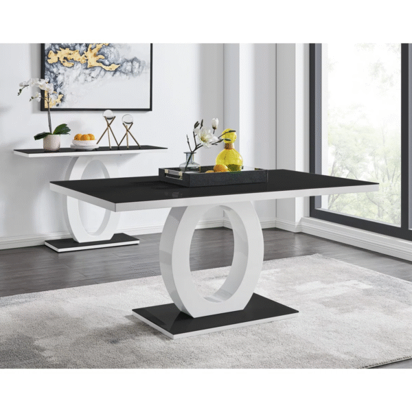 Black Glass & White High Gloss Pedestal Dining Table – 4 to 6 Seater