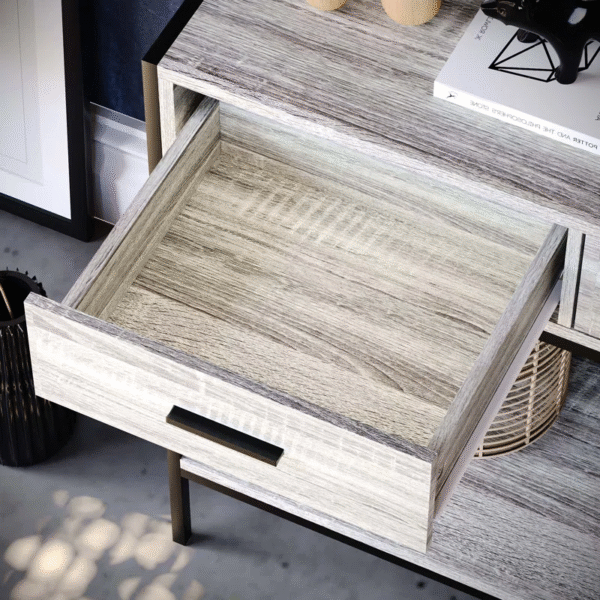 2-Drawer Console Table with Shelf – Grey/Dark Wood Finish - Image 4