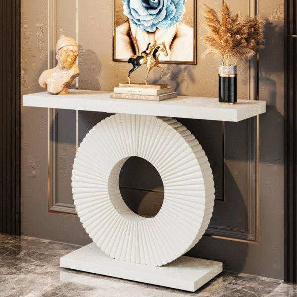 Modern Glam Console Table with Artistic Wave Base – White MDF, 100cm