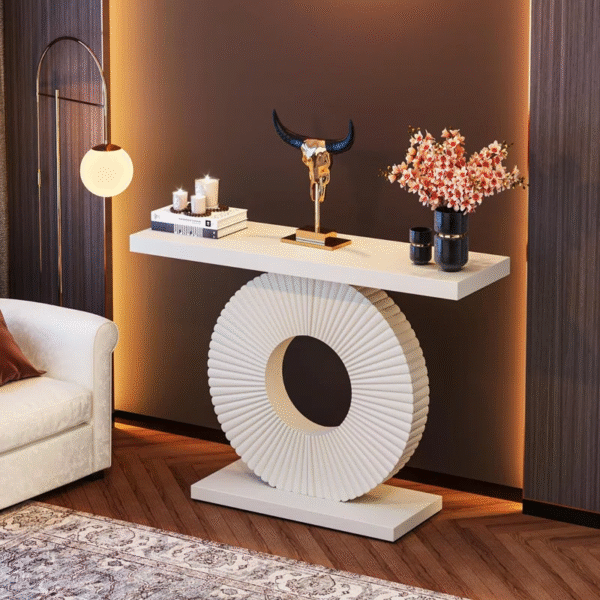 Modern Glam Console Table with Artistic Wave Base – White MDF, 100cm - Image 2