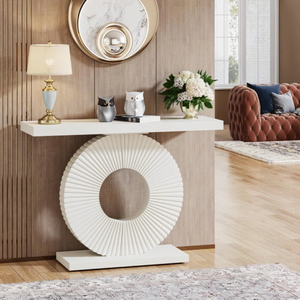 Modern Glam Console Table with Artistic Wave Base – White MDF, 100cm - Image 3