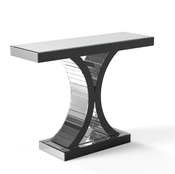 Mirrored Console Table with X-Shaped Base – Silver Finish, 110cm - Image 3