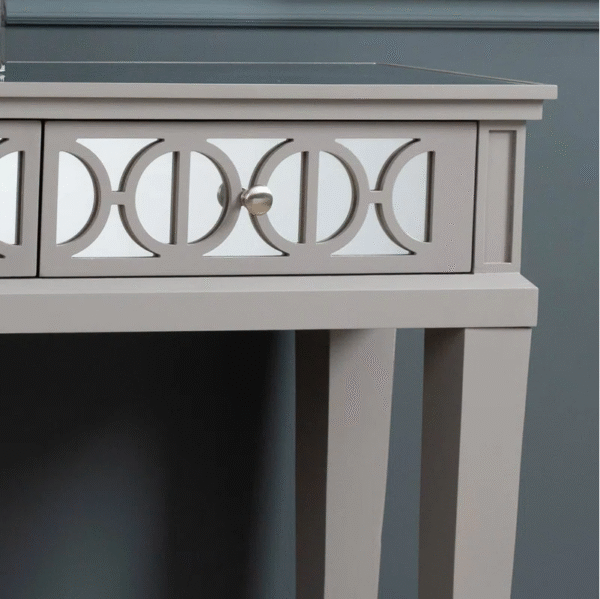 Grey Gloss Console Table with Mirrored Drawers – 2-Drawer, Geometric Front, 107cm - Image 3