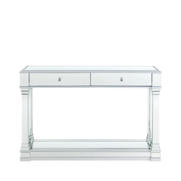 Mirrored Console Table with Elegant Pillar Design and Dual Storage Drawers
