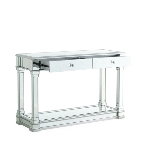 Mirrored Console Table with Elegant Pillar Design and Dual Storage Drawers - Image 2