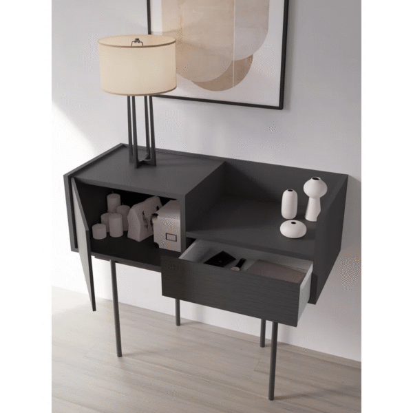 Minimalist Console Table with Drawer and Cabinet – Modern Design, High-Quality Melamine and Metal Construction - Image 2