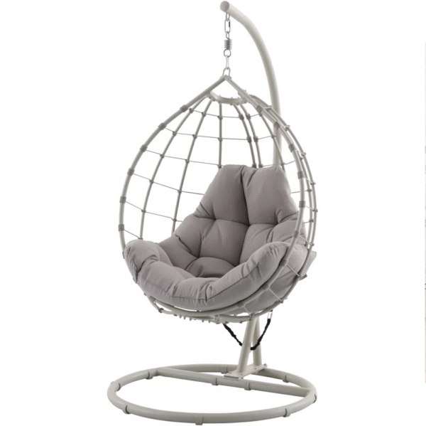 Outdoor Hanging Egg Chair with Rope Weave and Weather-Resistant Cushion – Pebble Colour - Image 2